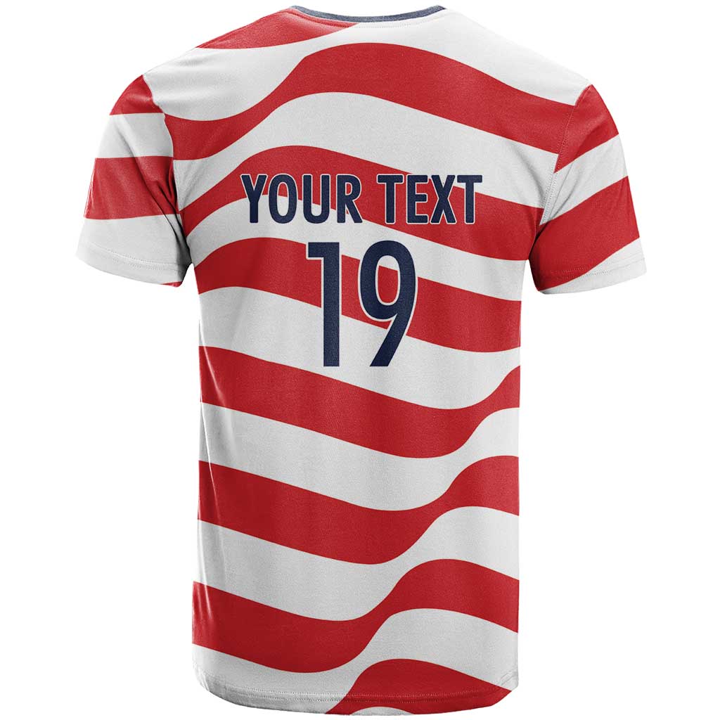 Custom World Football 2026 USA T Shirt Wavy American Flag Stripes Graphic