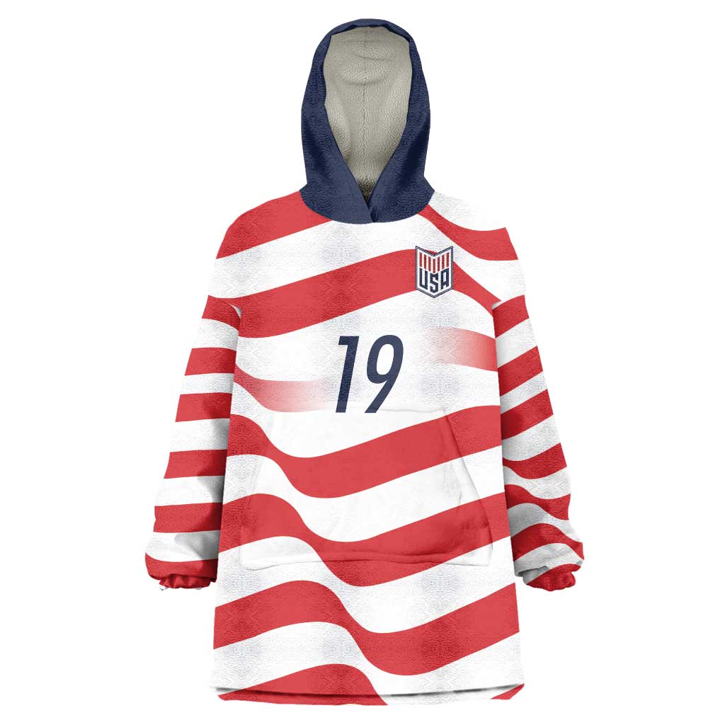 Custom World Football 2026 USA Wearable Blanket Hoodie Wavy American Flag Stripes Graphic