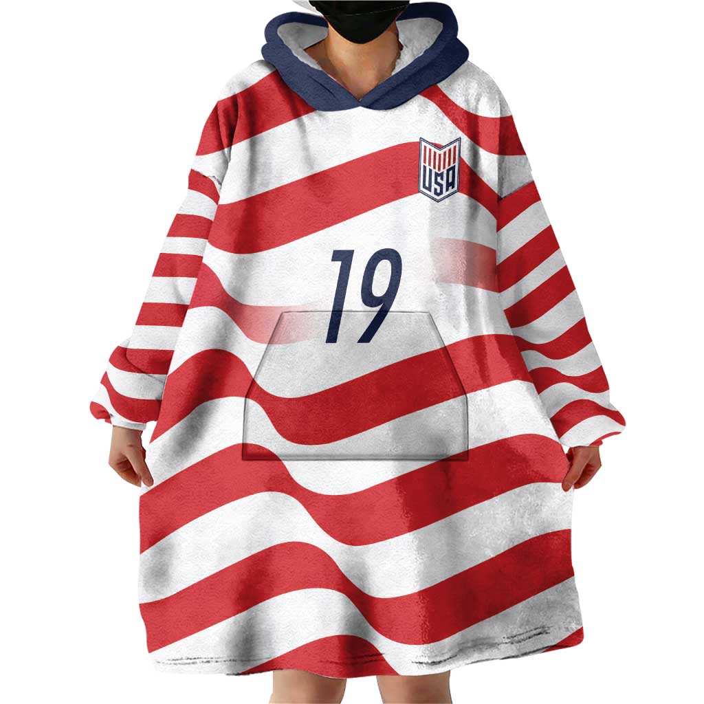 Custom World Football 2026 USA Wearable Blanket Hoodie Wavy American Flag Stripes Graphic