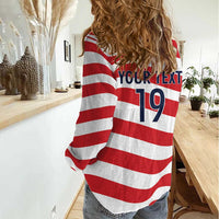 Custom World Football 2026 USA Women Casual Shirt Wavy American Flag Stripes Graphic