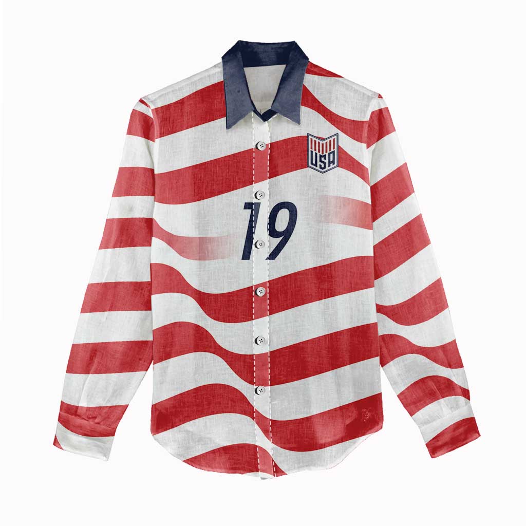Custom World Football 2026 USA Women Casual Shirt Wavy American Flag Stripes Graphic