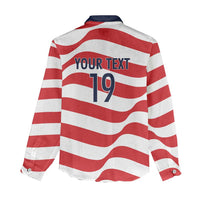 Custom World Football 2026 USA Women Casual Shirt Wavy American Flag Stripes Graphic