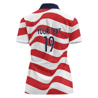 Custom World Football 2026 USA Women Polo Shirt Wavy American Flag Stripes Graphic