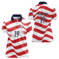 Custom World Football 2026 USA Women Polo Shirt Wavy American Flag Stripes Graphic