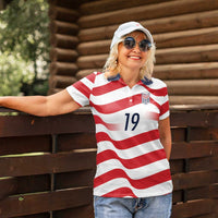 Custom World Football 2026 USA Women Polo Shirt Wavy American Flag Stripes Graphic