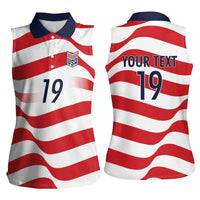 Custom World Football 2026 USA Women Sleeveless Polo Shirt Wavy American Flag Stripes Graphic