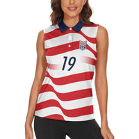 Custom World Football 2026 USA Women Sleeveless Polo Shirt Wavy American Flag Stripes Graphic