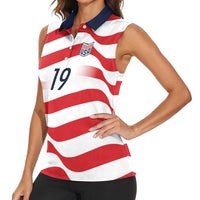 Custom World Football 2026 USA Women Sleeveless Polo Shirt Wavy American Flag Stripes Graphic