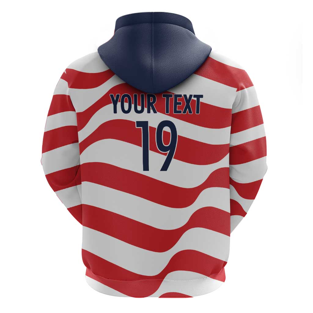 Custom World Football 2026 USA Zip Hoodie Wavy American Flag Stripes Graphic