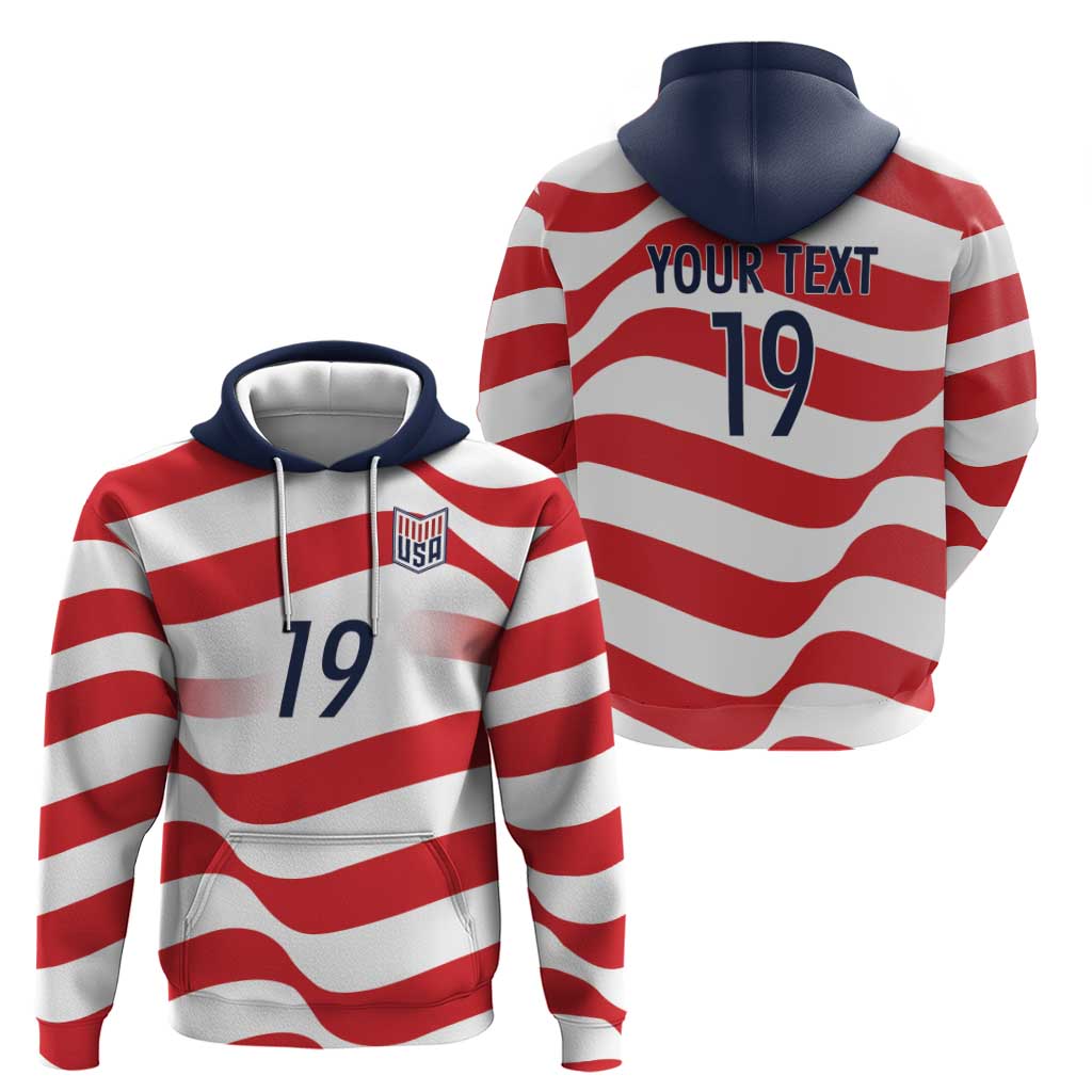 Custom World Football 2026 USA Zip Hoodie Wavy American Flag Stripes Graphic