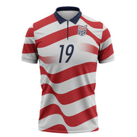 Custom World Football 2026 USA Zipper Polo Shirt Wavy American Flag Stripes Graphic