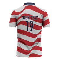 Custom World Football 2026 USA Zipper Polo Shirt Wavy American Flag Stripes Graphic