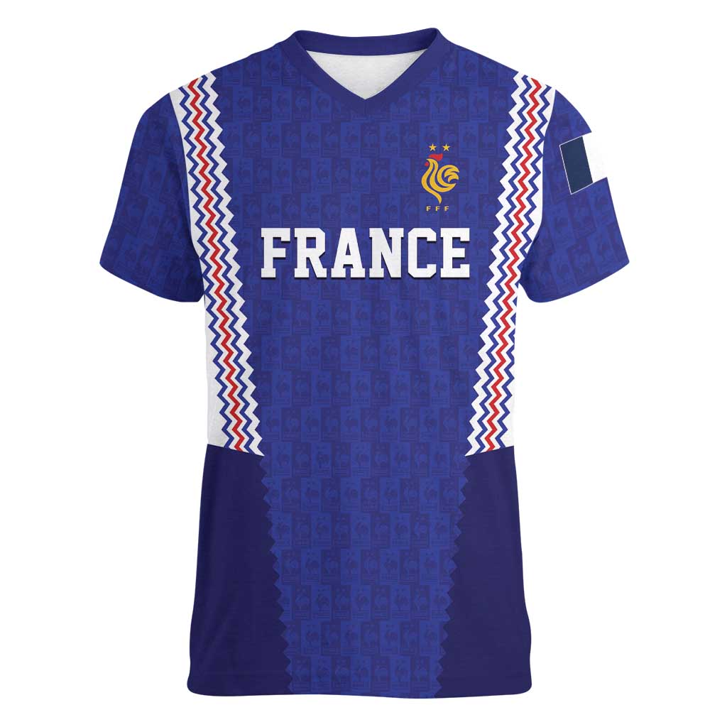 Custom World Football 2026 France Women V-Neck T-Shirt Allez Les Bleus Go Champions