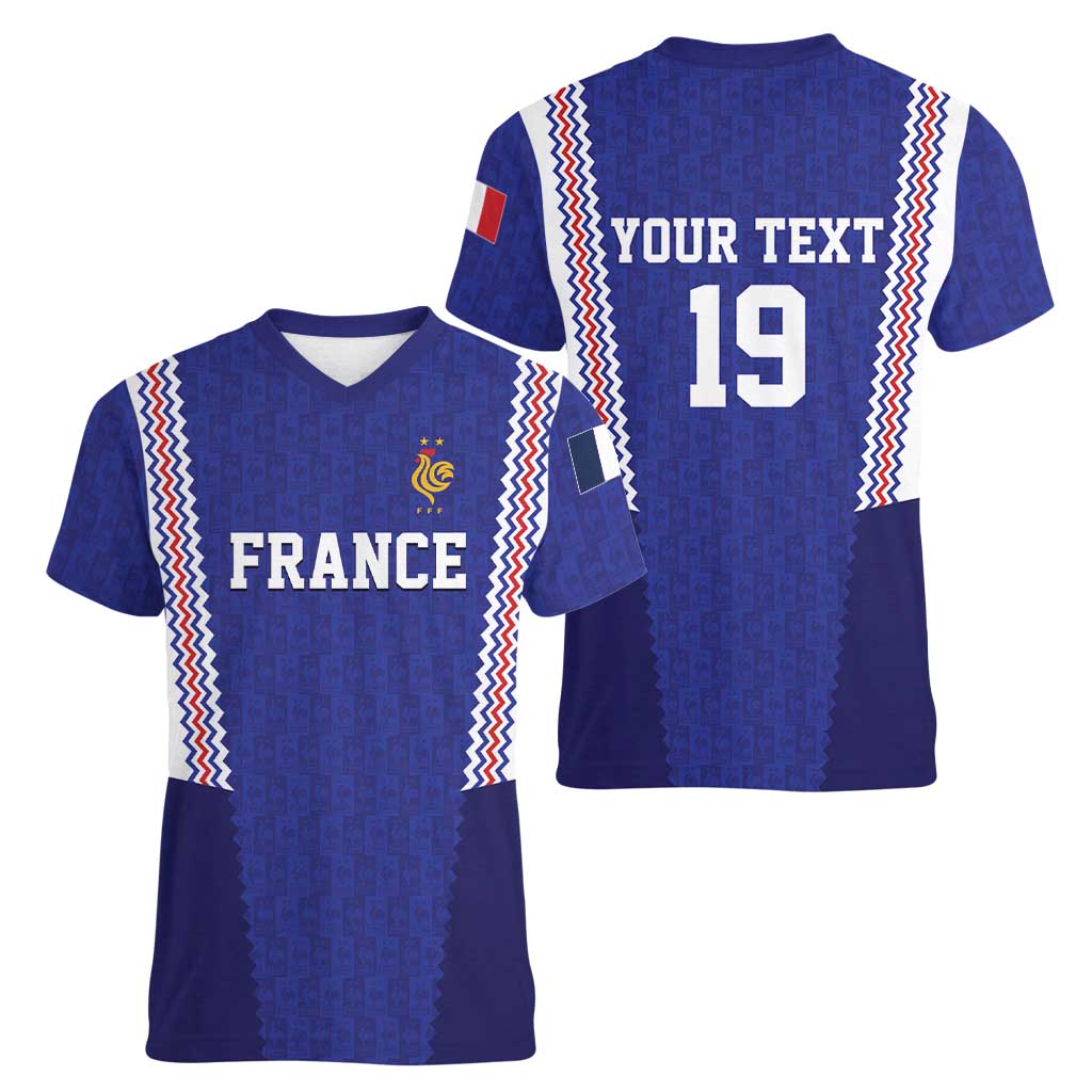 Custom World Football 2026 France Women V-Neck T-Shirt Allez Les Bleus Go Champions