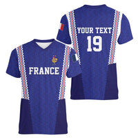 Custom World Football 2026 France Women V-Neck T-Shirt Allez Les Bleus Go Champions