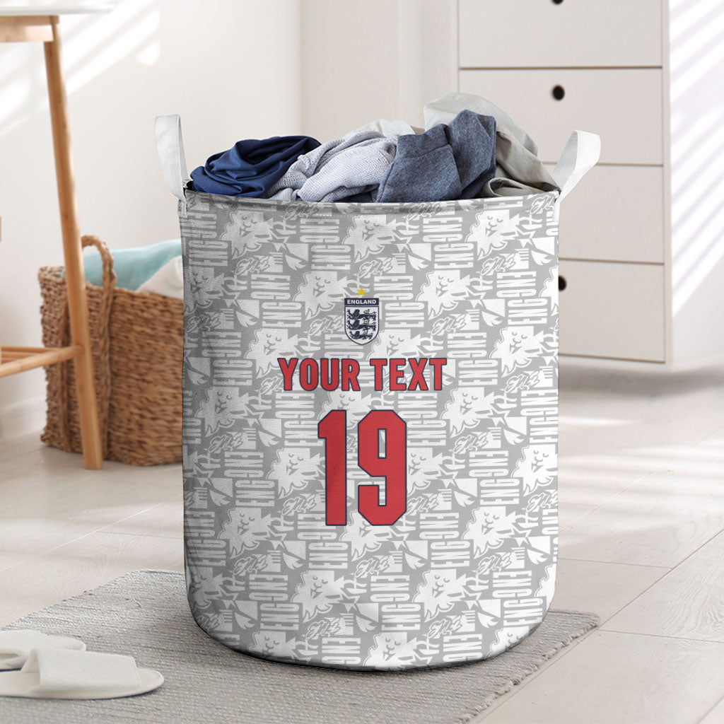 Custom World Football 2026 England Laundry Basket Three Lions Monogram White Glory