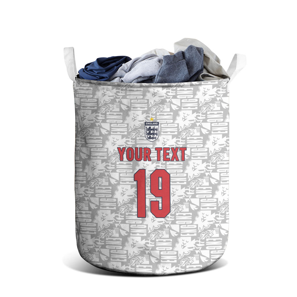 Custom World Football 2026 England Laundry Basket Three Lions Monogram White Glory