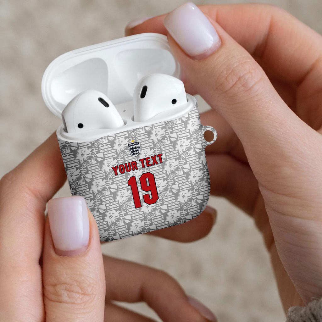 Custom World Football 2026 England AirPods Case Three Lions Monogram White Glory