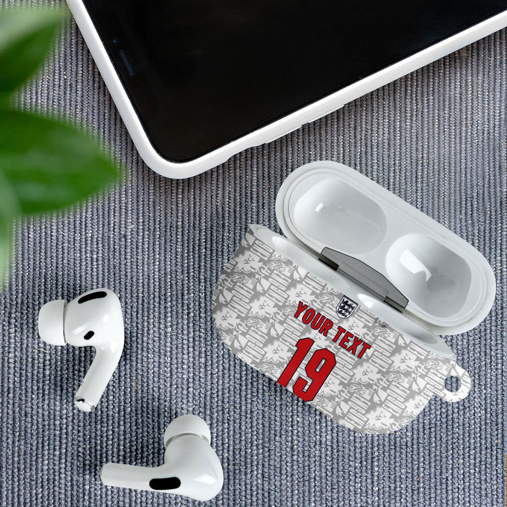 Custom World Football 2026 England AirPods Case Three Lions Monogram White Glory