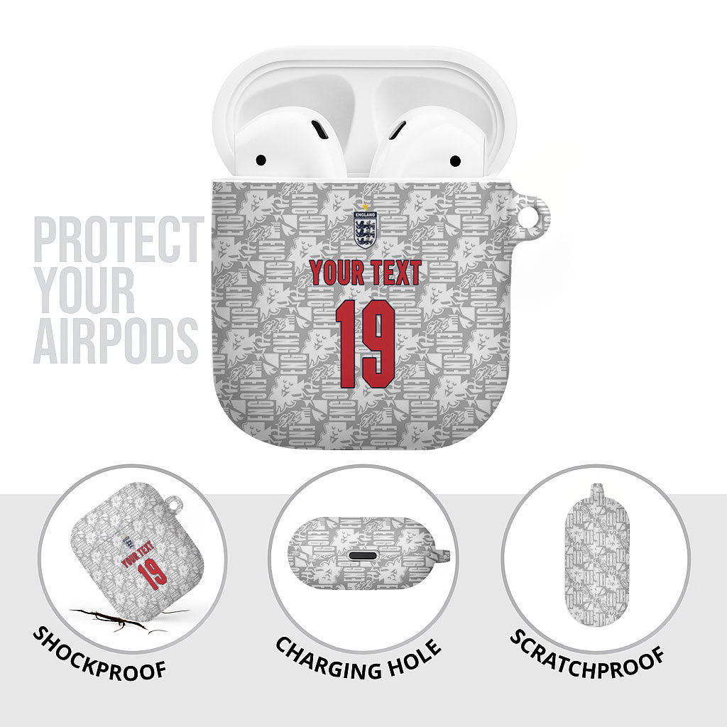 Custom World Football 2026 England AirPods Case Three Lions Monogram White Glory