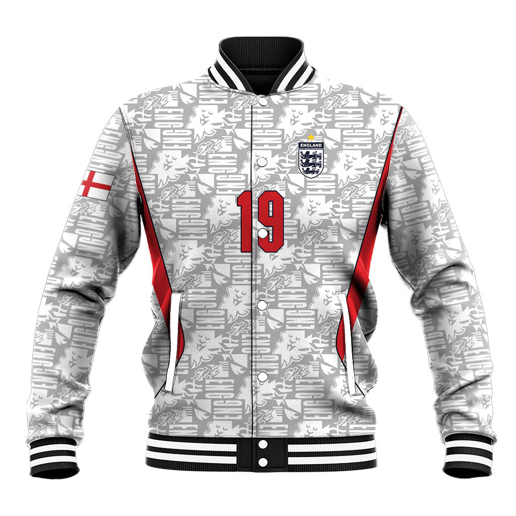 Custom World Football 2026 England Baseball Jacket Three Lions Monogram White Glory