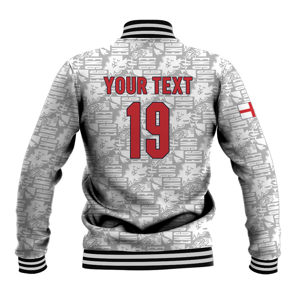 Custom World Football 2026 England Baseball Jacket Three Lions Monogram White Glory