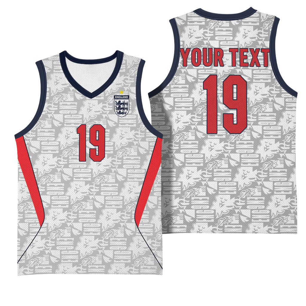 Custom World Football 2026 England Basketball Jersey Three Lions Monogram White Glory