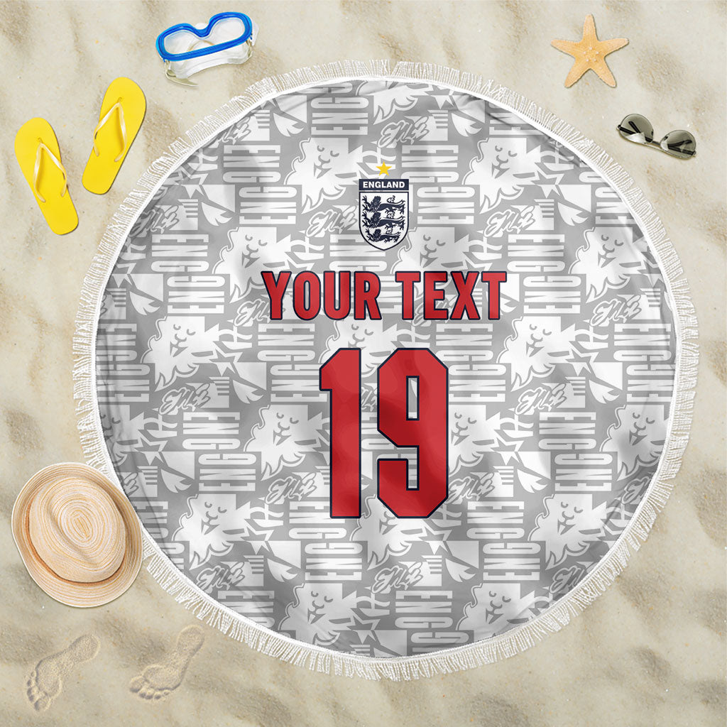 Custom World Football 2026 England Beach Blanket Three Lions Monogram White Glory