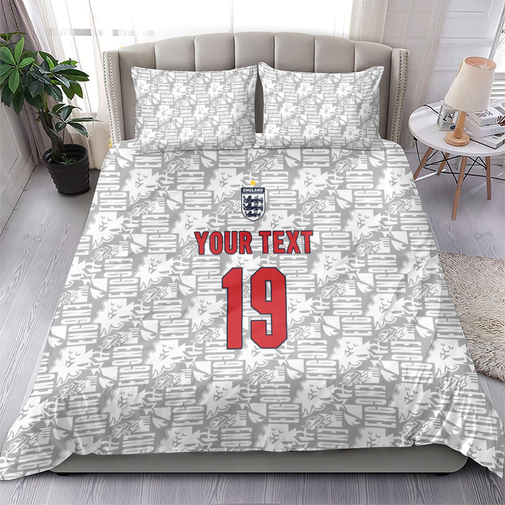 Custom World Football 2026 England Bedding Set Three Lions Monogram White Glory