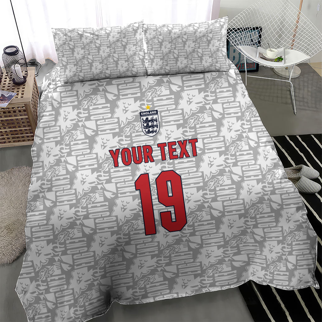 Custom World Football 2026 England Bedding Set Three Lions Monogram White Glory