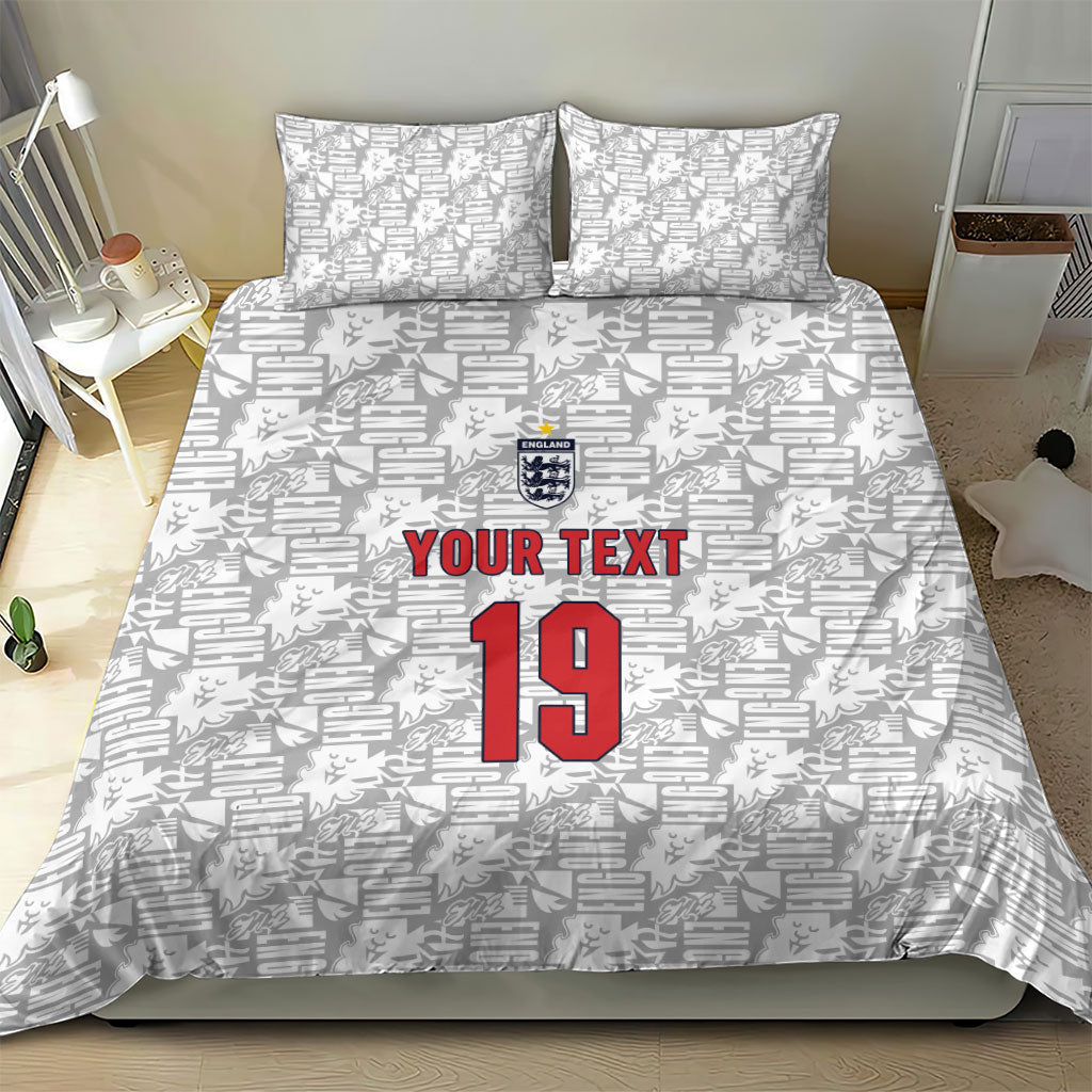 Custom World Football 2026 England Bedding Set Three Lions Monogram White Glory