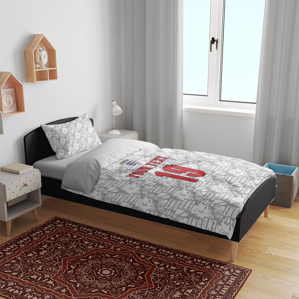 Custom World Football 2026 England Bedding Set Three Lions Monogram White Glory