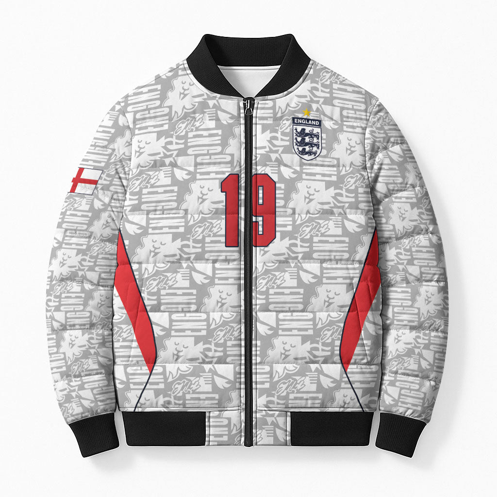 Custom World Football 2026 England Bomber Puffer Jacket Three Lions Monogram White Glory