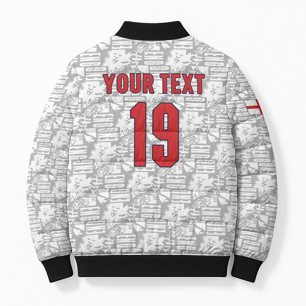 Custom World Football 2026 England Bomber Puffer Jacket Three Lions Monogram White Glory