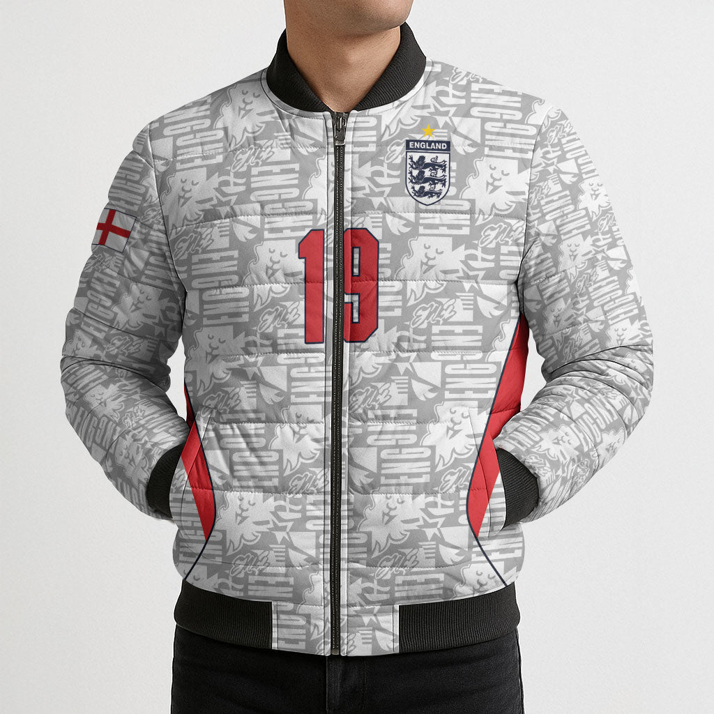 Custom World Football 2026 England Bomber Puffer Jacket Three Lions Monogram White Glory