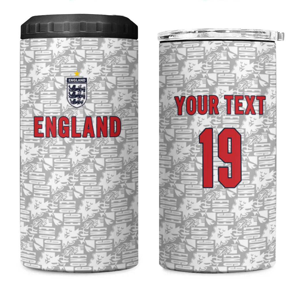 Custom World Football 2026 England 4 in 1 Can Cooler Tumbler Three Lions Monogram White Glory