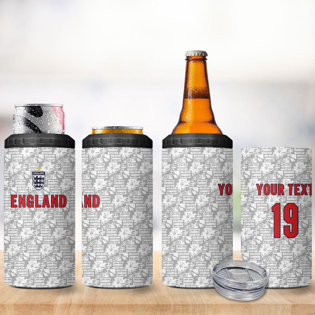 Custom World Football 2026 England 4 in 1 Can Cooler Tumbler Three Lions Monogram White Glory