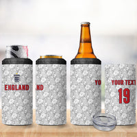 Custom World Football 2026 England 4 in 1 Can Cooler Tumbler Three Lions Monogram White Glory