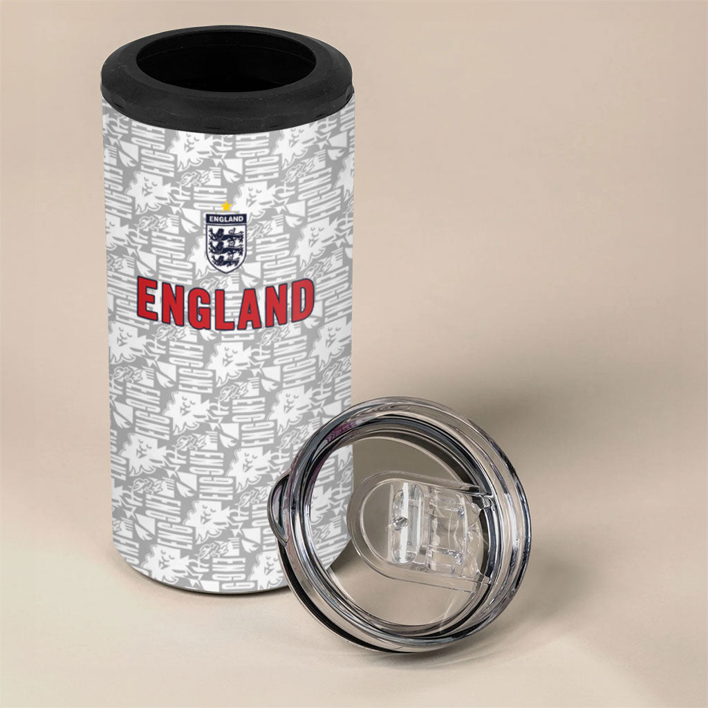 Custom World Football 2026 England 4 in 1 Can Cooler Tumbler Three Lions Monogram White Glory