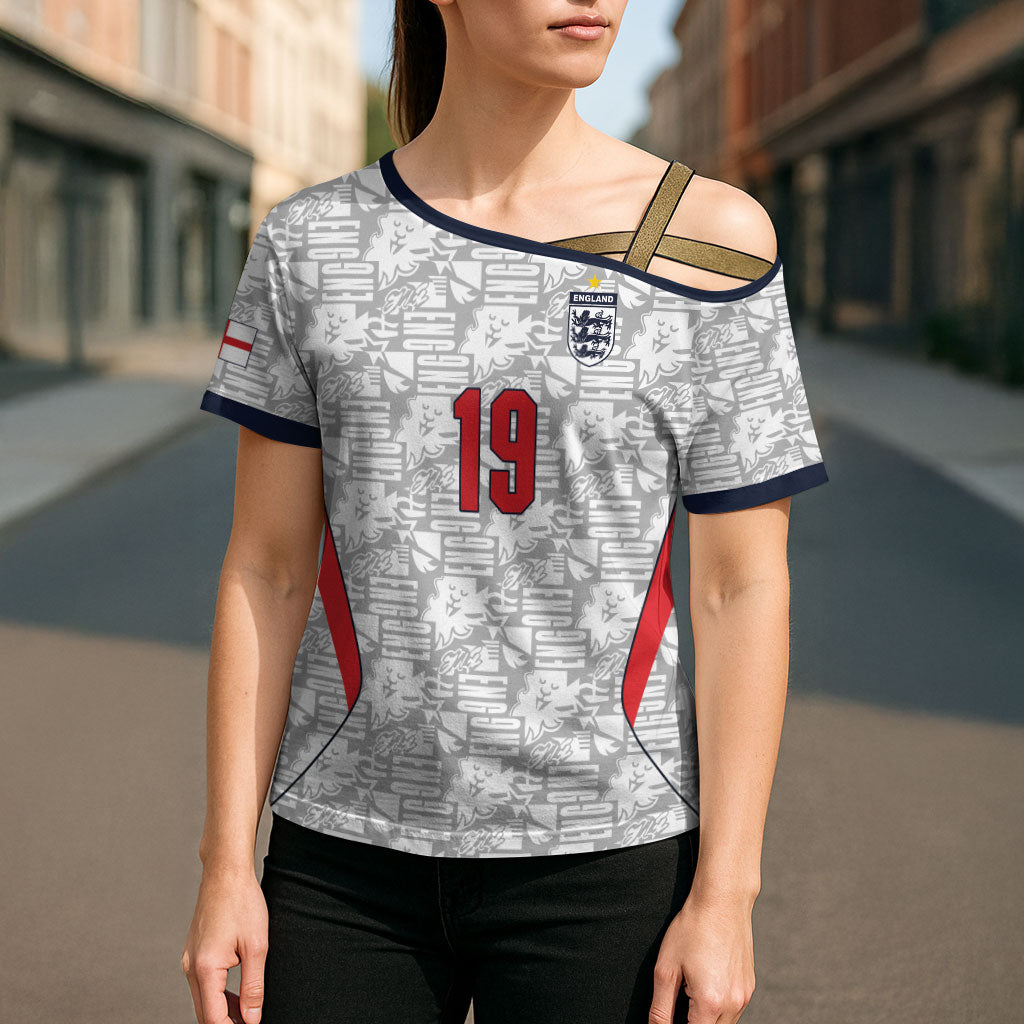 Custom World Football 2026 England Cross Shoulder Shirt Three Lions Monogram White Glory