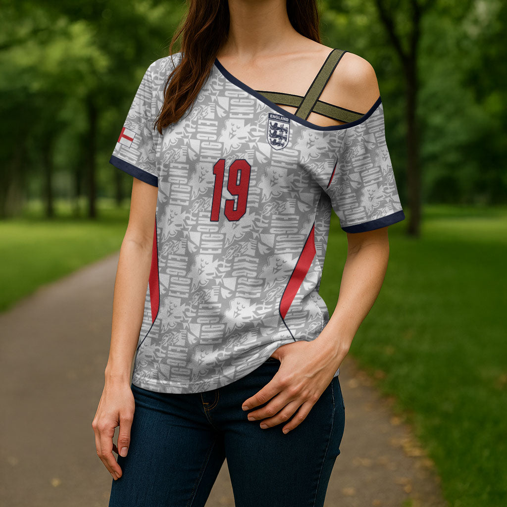 Custom World Football 2026 England Cross Shoulder Shirt Three Lions Monogram White Glory