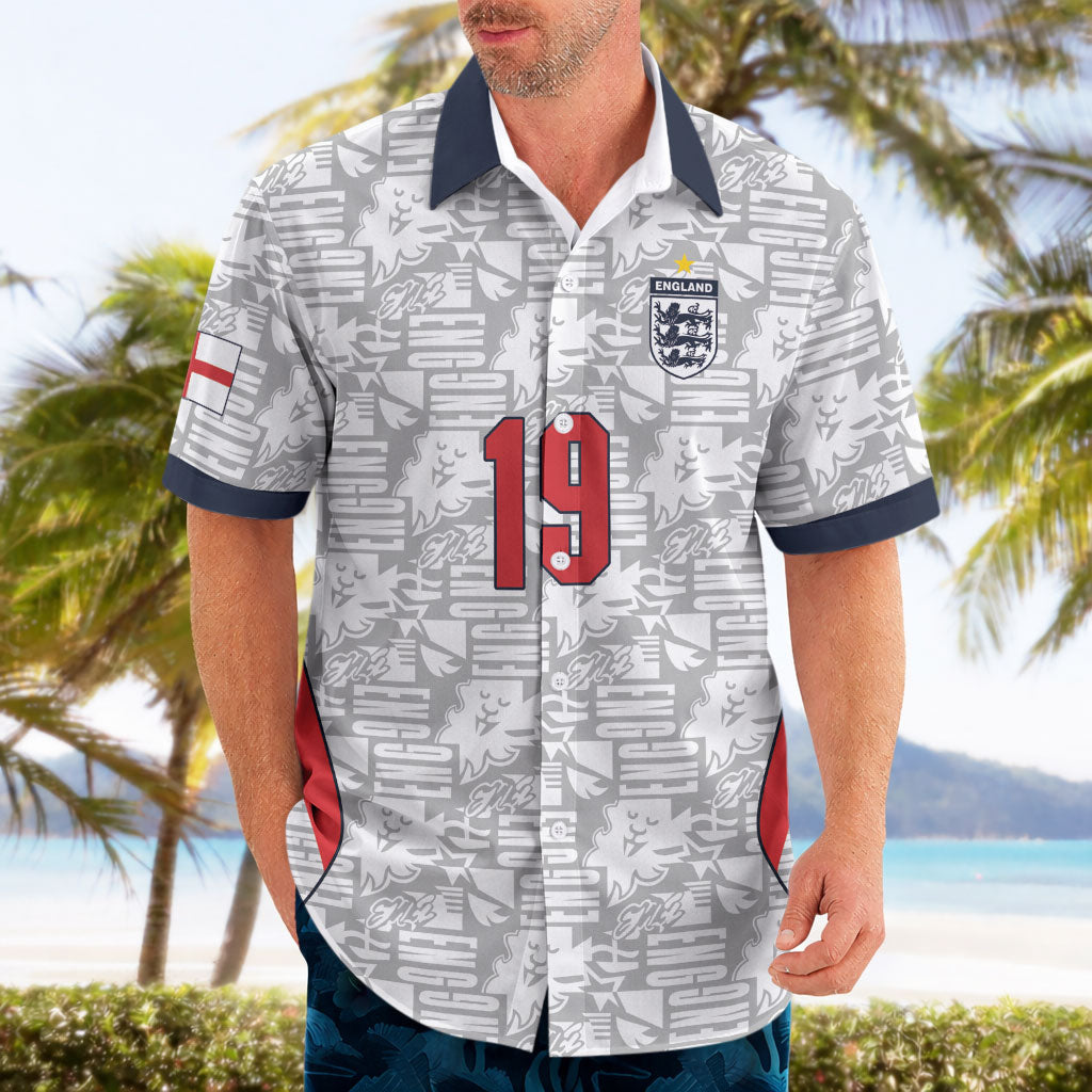 Custom World Football 2026 England Hawaiian Shirt Three Lions Monogram White Glory