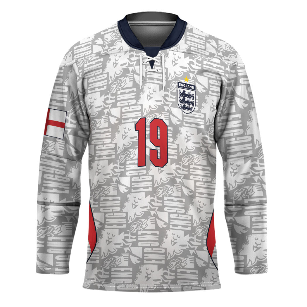 Custom World Football 2026 England Hockey Jersey Three Lions Monogram White Glory