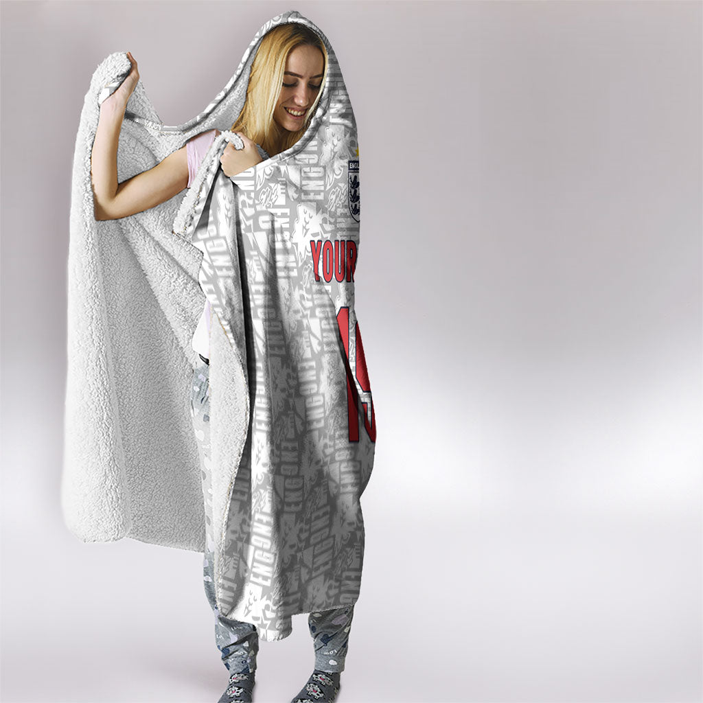 Custom World Football 2026 England Hooded Blanket Three Lions Monogram White Glory