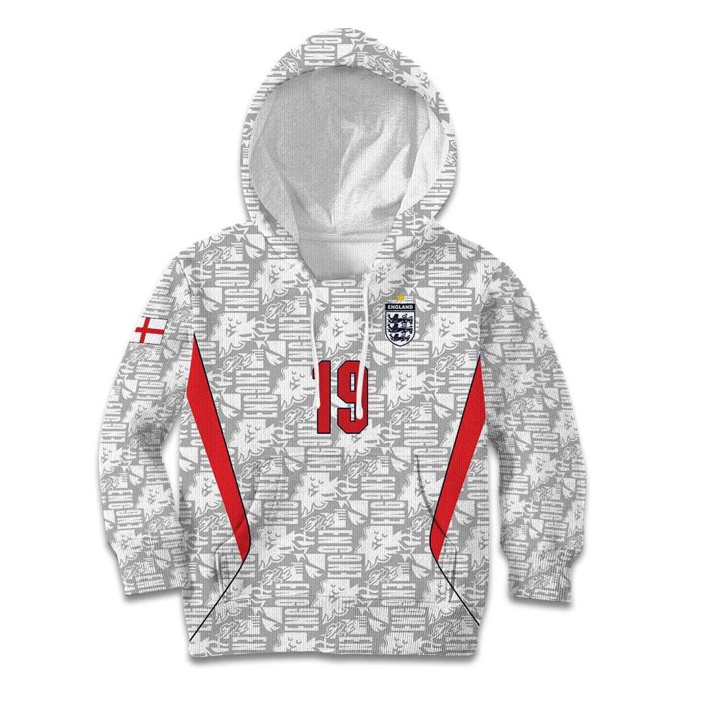 Custom World Football 2026 England Kid Hoodie Three Lions Monogram White Glory