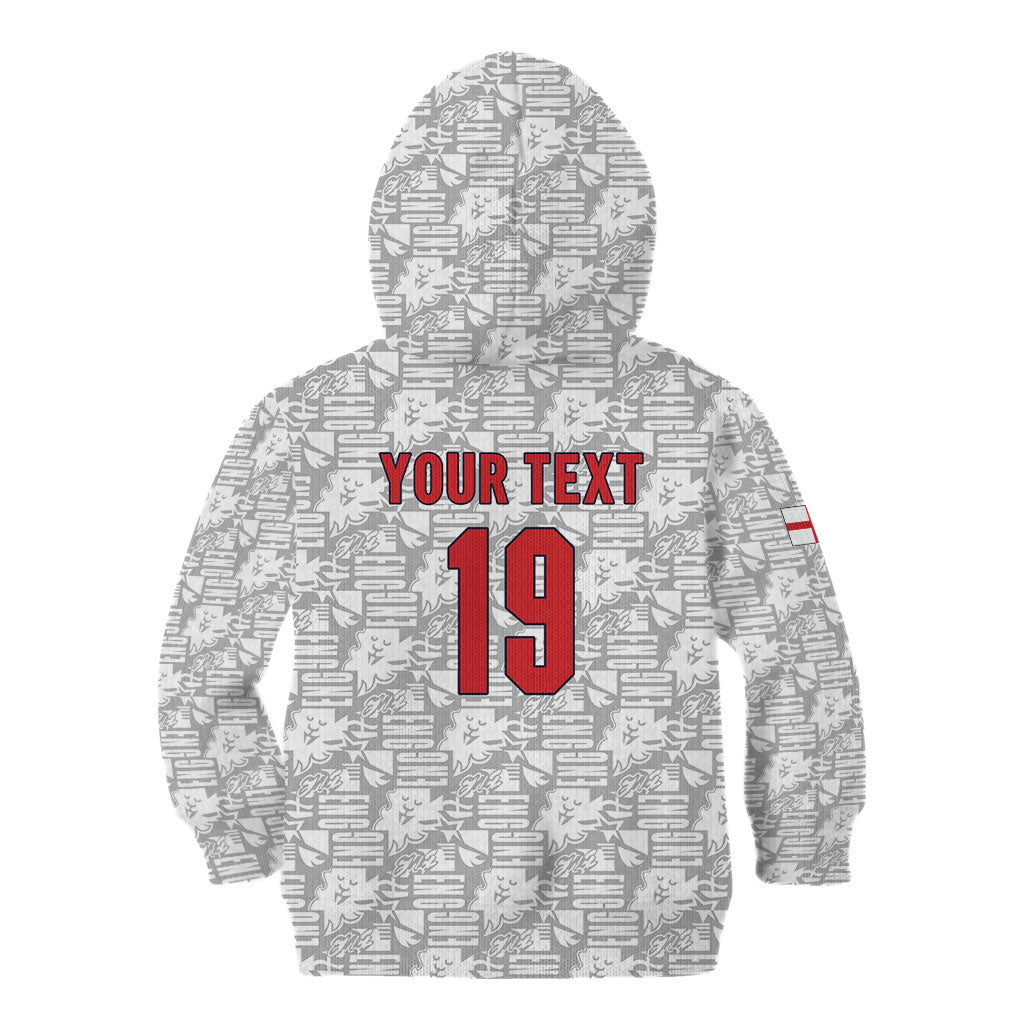 Custom World Football 2026 England Kid Hoodie Three Lions Monogram White Glory