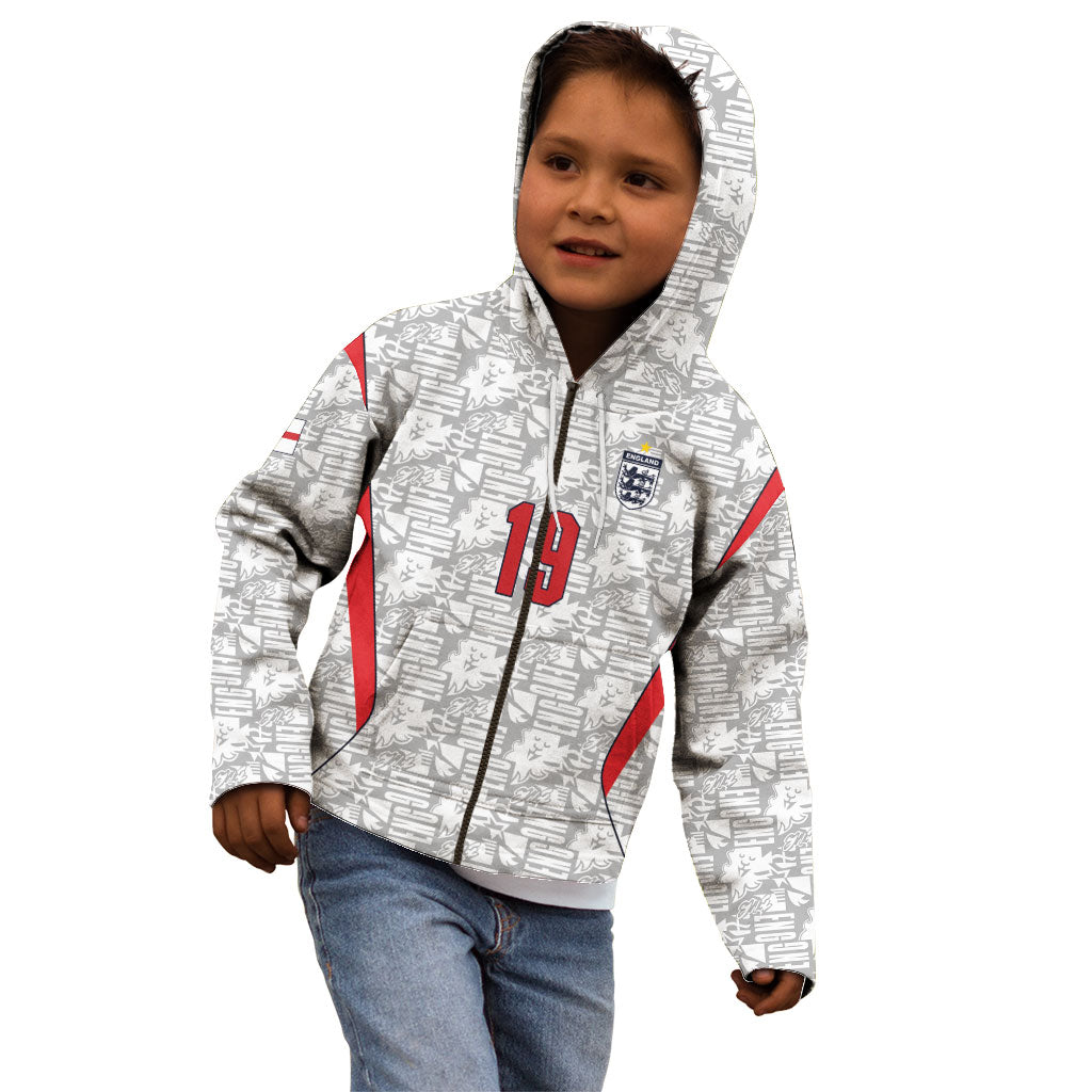 Custom World Football 2026 England Kid Hoodie Three Lions Monogram White Glory