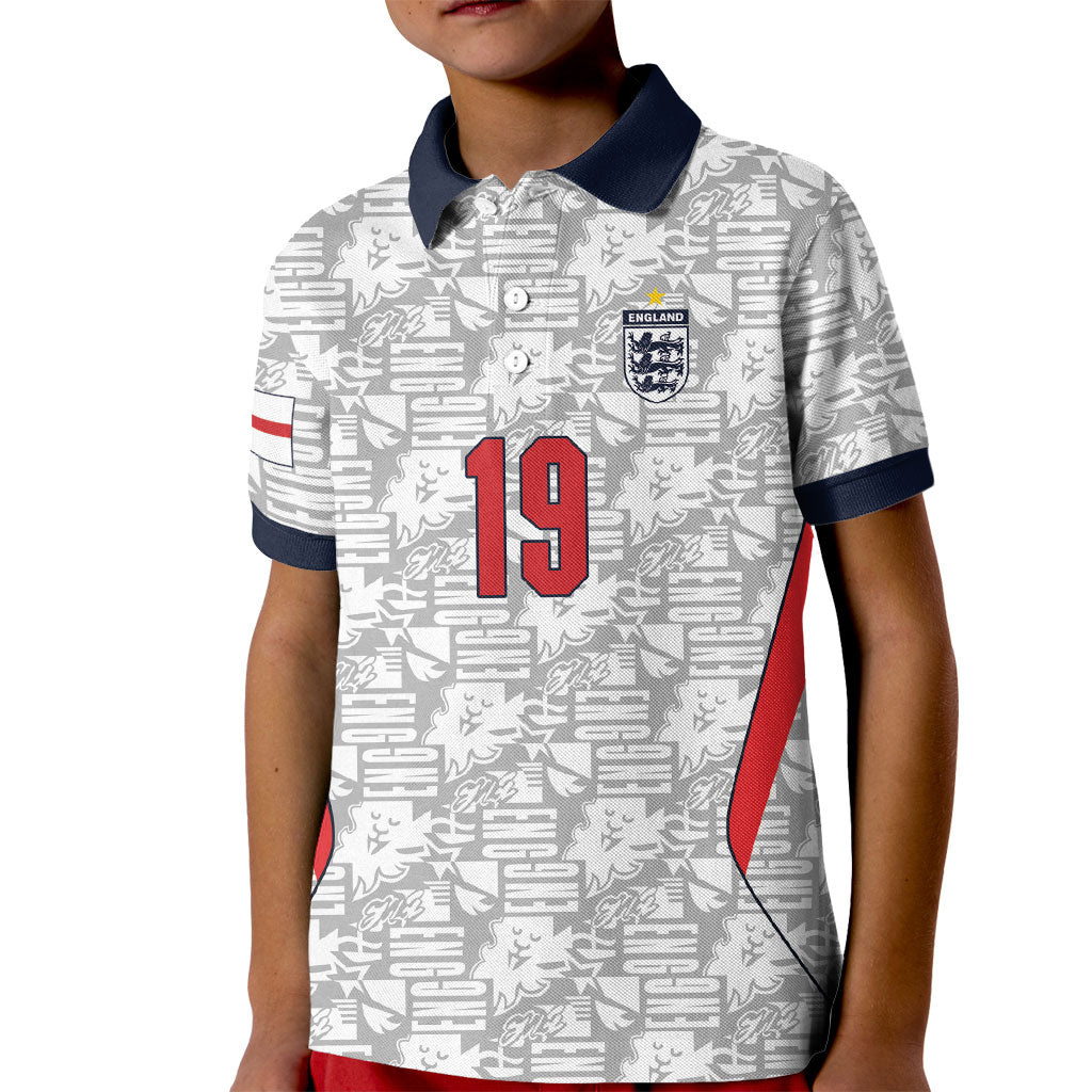 Custom World Football 2026 England Kid Polo Shirt Three Lions Monogram White Glory