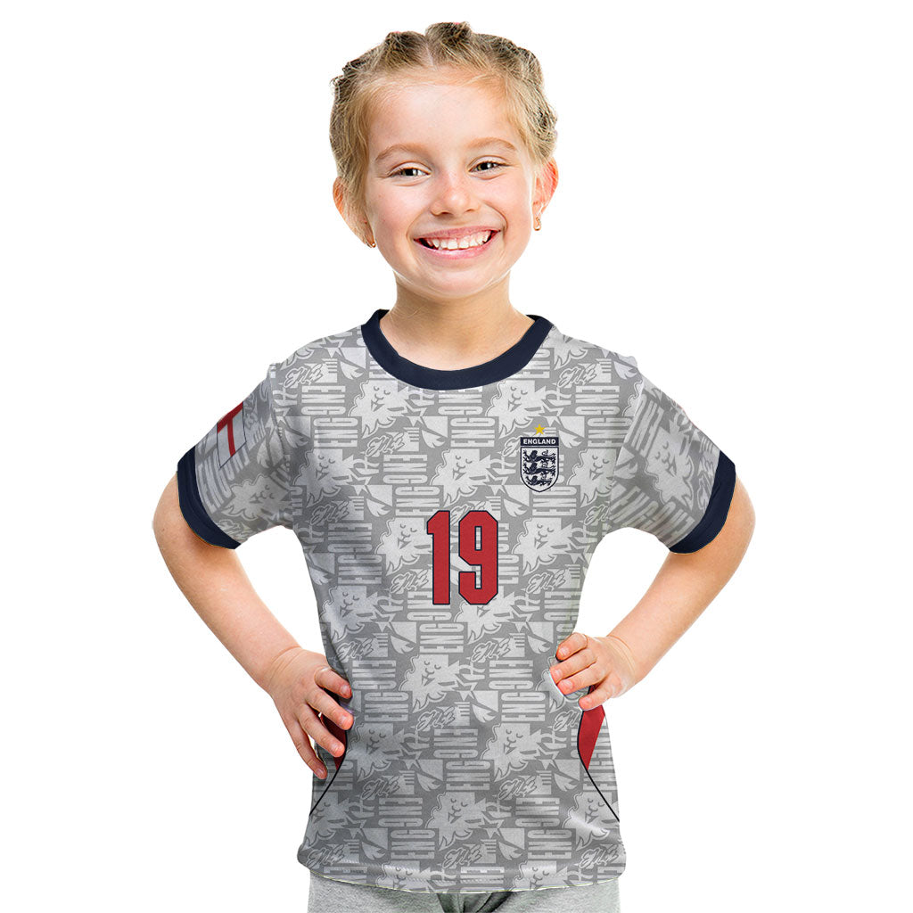 Custom World Football 2026 England Kid T Shirt Three Lions Monogram White Glory
