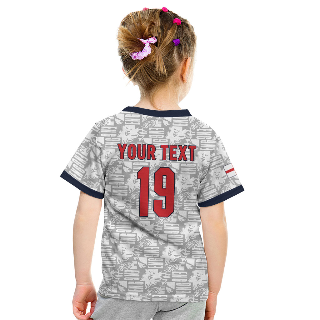 Custom World Football 2026 England Kid T Shirt Three Lions Monogram White Glory
